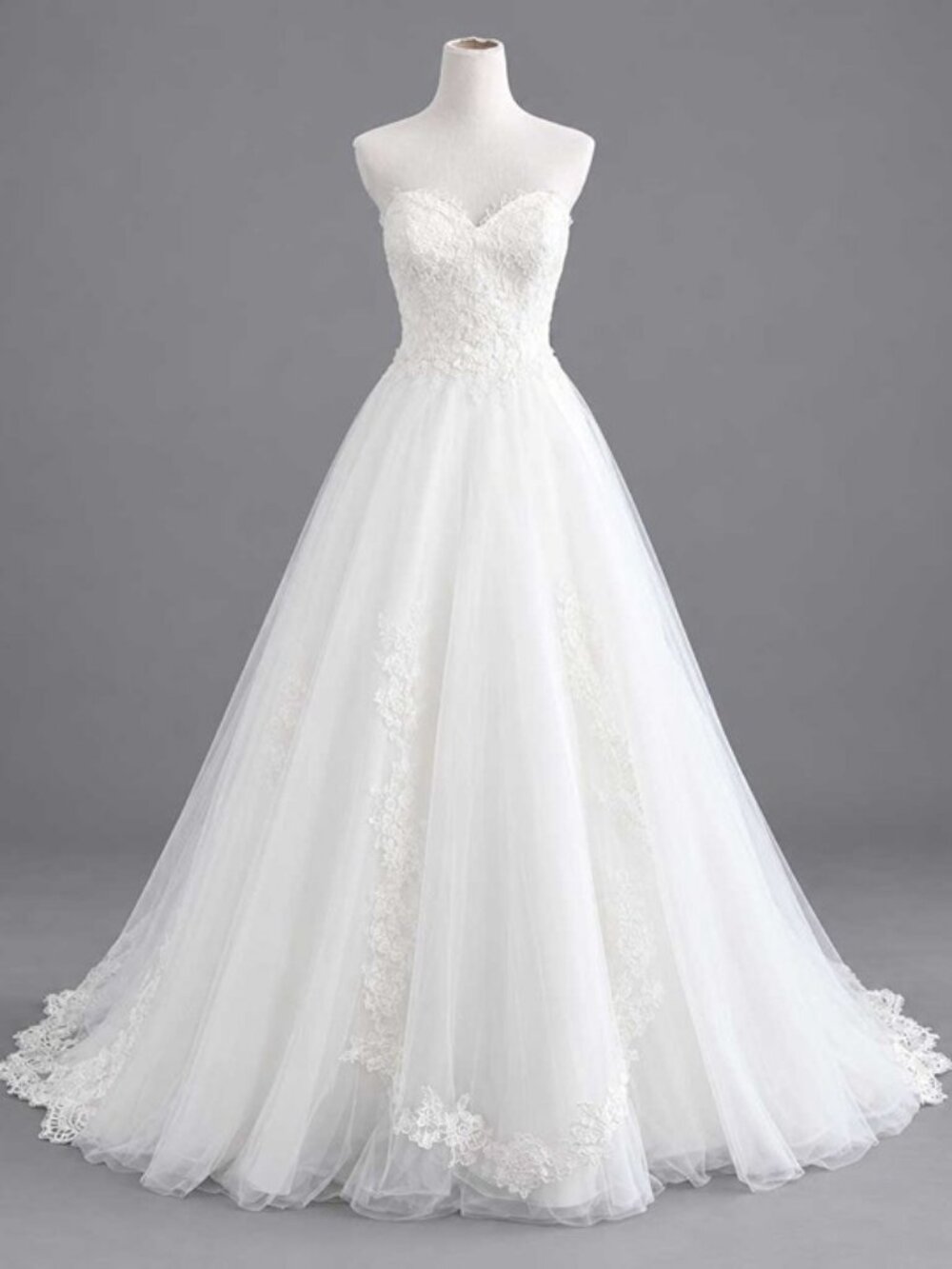 NWT Size 6 Ivory Lace Strapless Wedding Dress with Champagne Sash